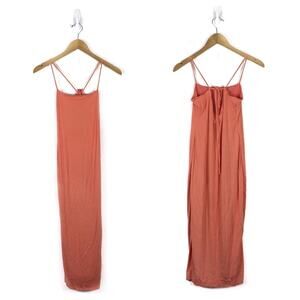 Lovers + Friends Coral Bodycon Midi Dress Medium Knit Square Neck Cut Out Chic